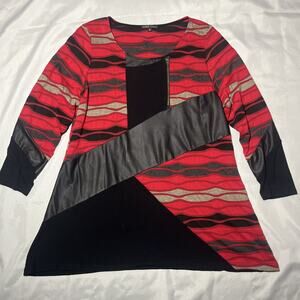 Boho Chic Womens XL Tunic Top Pullover Artsy Boho Asymmetric Lagenlook Red USA